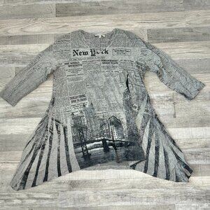 Jess & Jane Grey Mineral Wash New York Newsprint Tunic I42